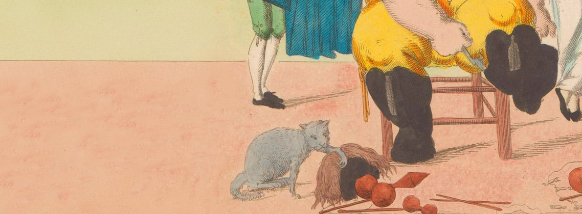 A historic painting of a russian blue cat.