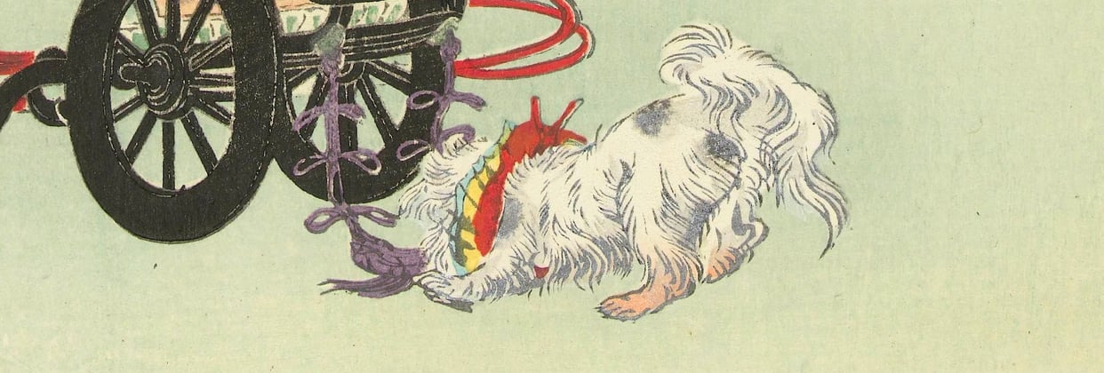 A historic painting of a lhasa apsos breed.