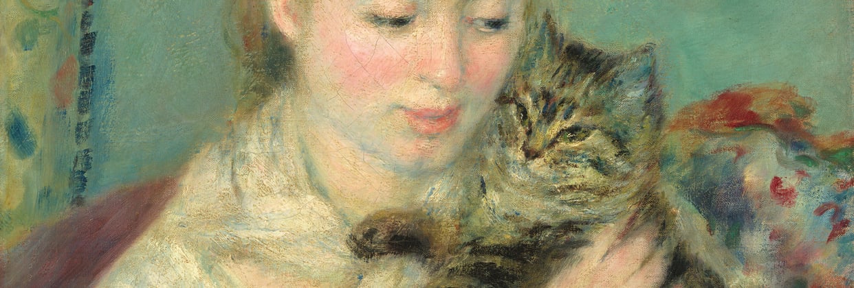 A historic painting of a tabby cat.