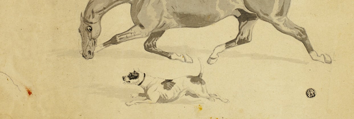 A historic painting of an american bulldog.