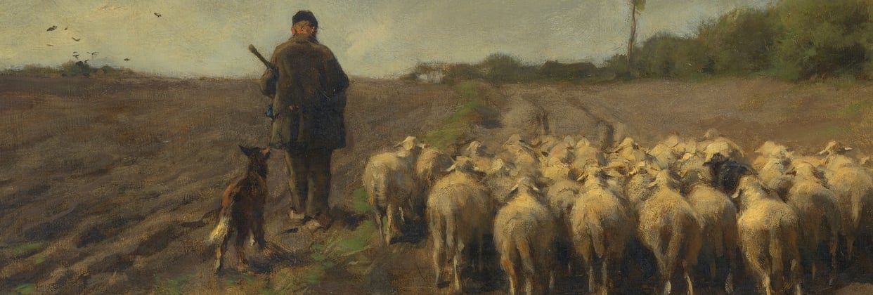 A historic painting of a German Shepherd