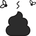 Illustration of a black poop with two flies hovering