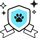A graphic of a shield with a paw on it