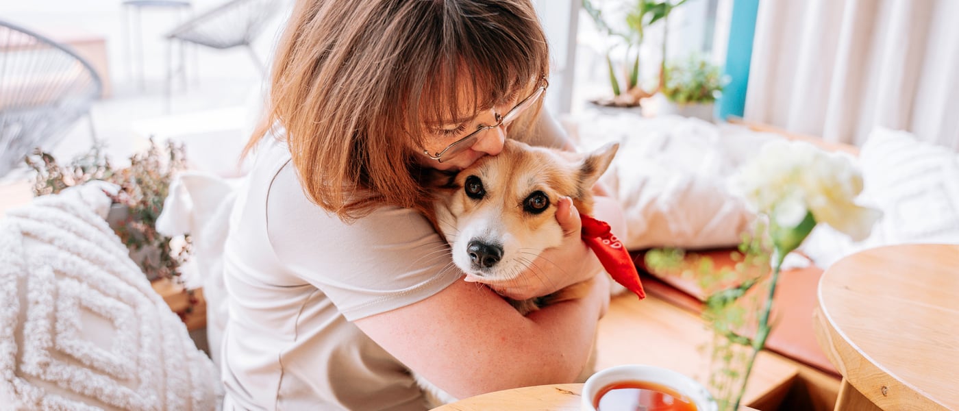 Dog being hugged by owner