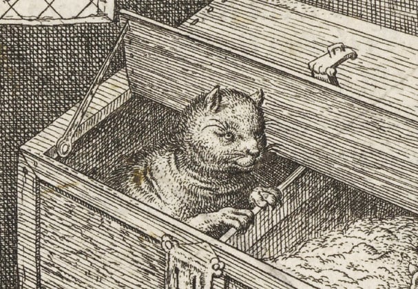 An old drawing of a cat.