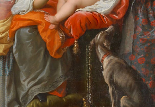 An old painting of a puppy whippet.