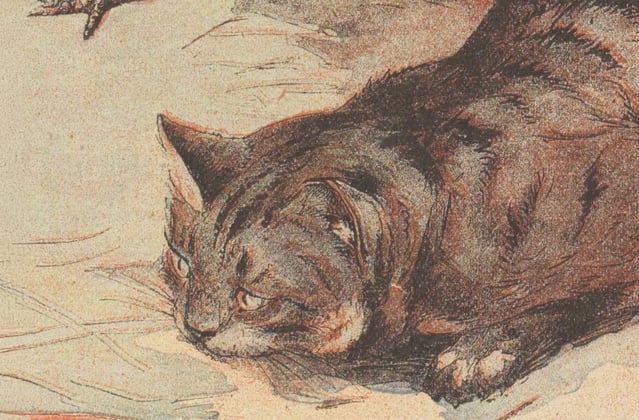 A historic painting of a siberian cat.