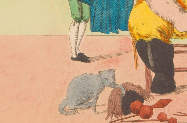 A historic painting of a russian blue cat.