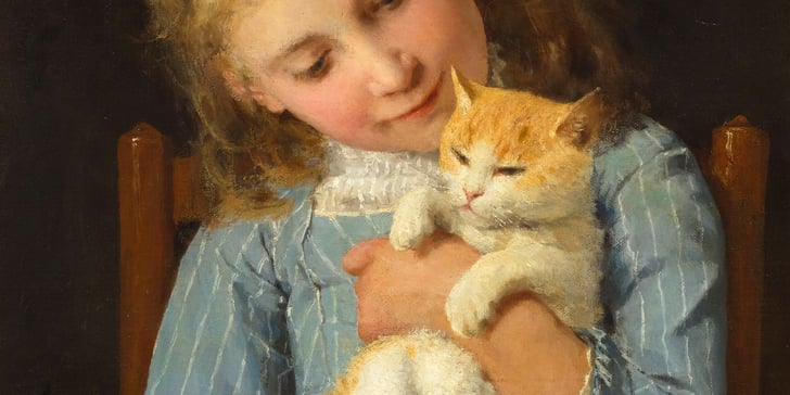 'Girl With a Cat' Albert Anker