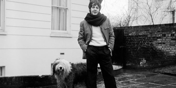 Paul McCartney and his dog Martha stood outside their home.