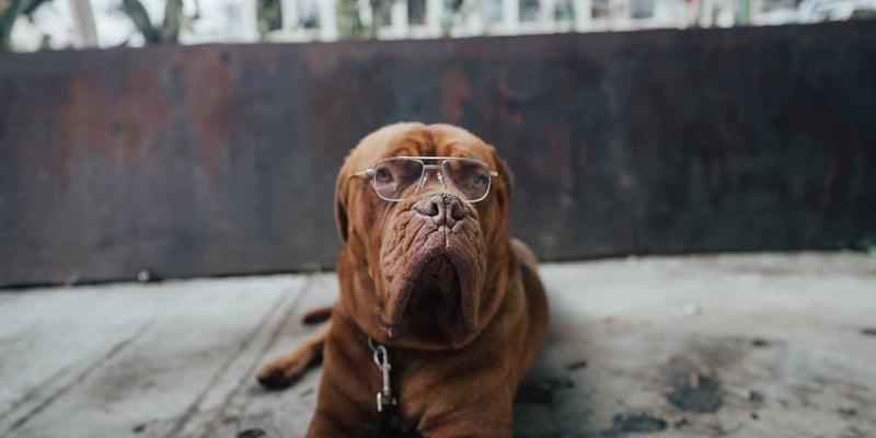 Dogue de bordeaux wearing glasses